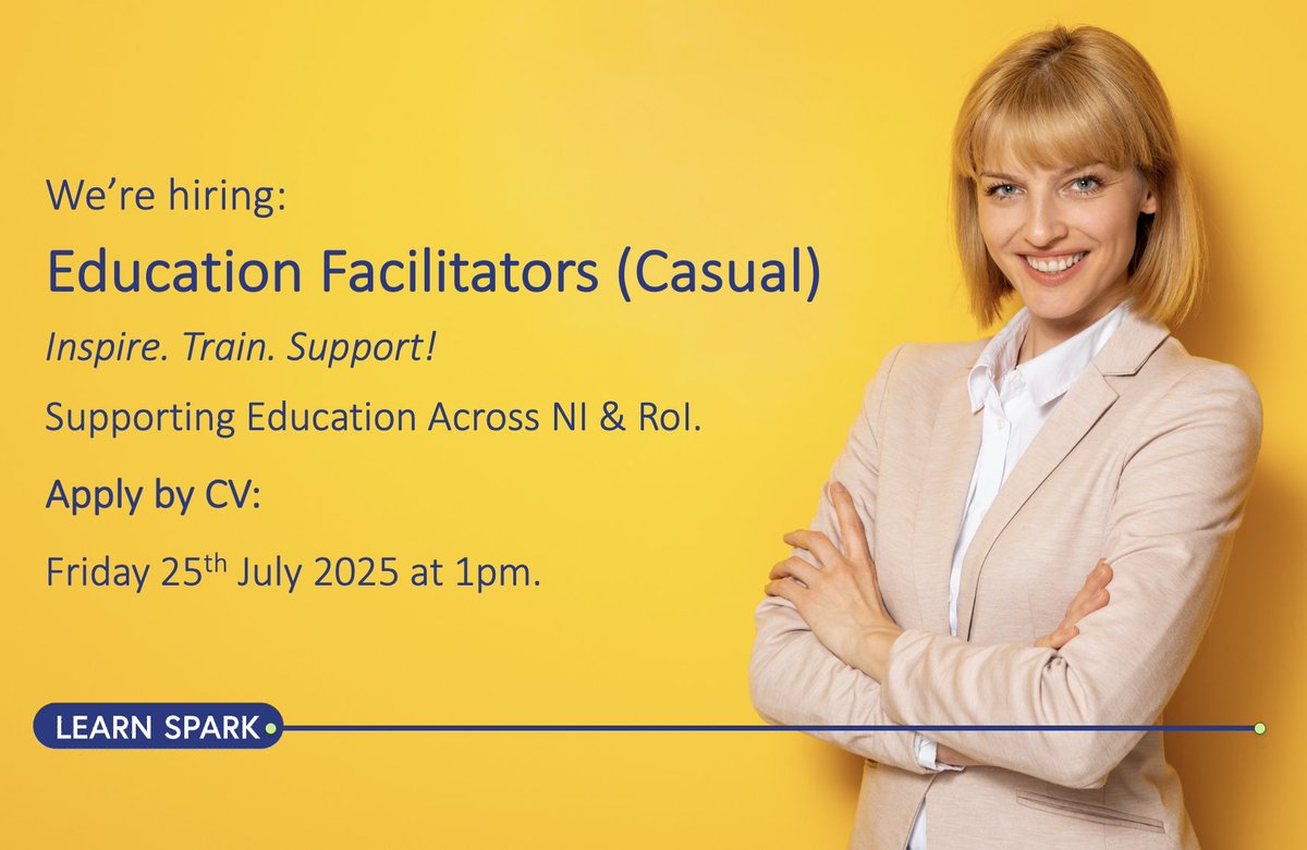 LearnSparkLtd (@learnspark) on Twitter photo Join Learn Spark!
We’re recruiting Casual Education Facilitators:
Primary / SEN / Literacy / Numeracy
Leadership & Subject Specialists (e.g. English, Maths)
Send CV to dchurch@learnspark.co.uk
Apply by Fri 25 July, 1pm
#EducationJobs #LearnSpark #TeachingOpportunities Join Learn Spark!
We’re recruiting Casual Education Facilitators:
Primary / SEN / Literacy / Numeracy
Leadership & Subject Specialists (e.g. English, Maths)
Send CV to dchurch@learnspark.co.uk
Apply by Fri 25 July, 1pm
#EducationJobs #LearnSpark #TeachingOpportunities