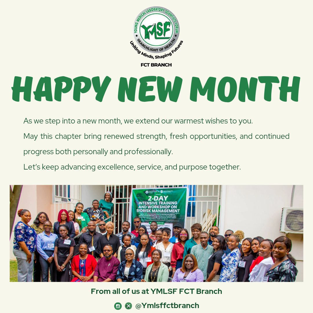 Happy New Month from YMLSF FCT Branch! 
May this month be one of intentional action, collective progress, and renewed passion for excellence.
Together, let’s keep upholding integrity, competence, innovation, and excellence in our profession
#YMLSFFCTBranch #ExcellenceInAction