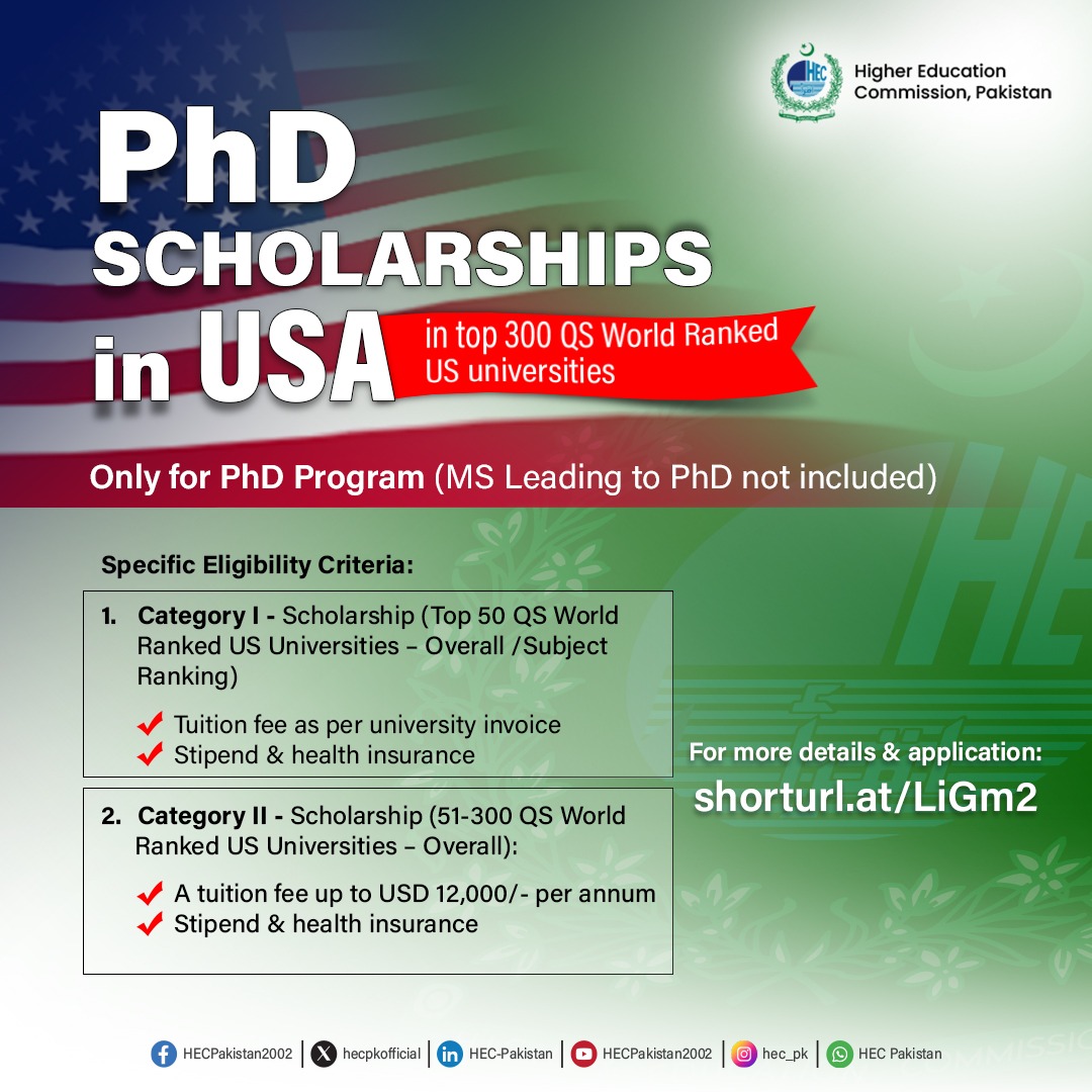 PhD Scholarships in USA in top 300 QS World Ranked US universities!

For more details &amp; application: shorturl.at/LiGm2