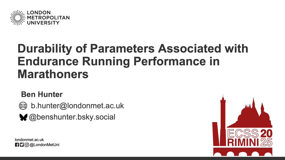 benhunter92's tweet image. Tomorrow at @E_C_S_S I’ll be discussing our findings on the durability of marathon runners and its association with performance.
🗓️ 02.07.2025, 13:15
📍 Lavatoio
If you’re not attending and would like a copy of the slides, get in touch.