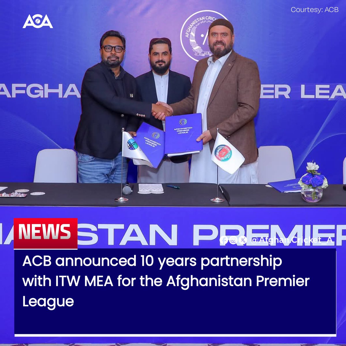 AfghanCricket_A's tweet photo. ACB inks a 10-year agreement with ITW MEA company for the Afghanistan Premier League (APL).

#ACA #APL https://t.co/VbrrL7Dcss