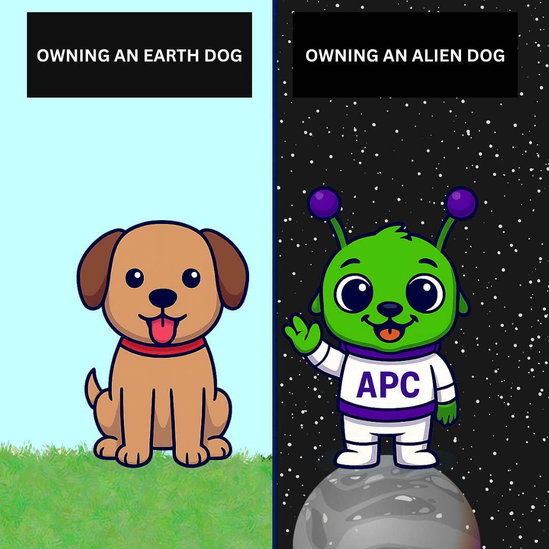 Alienpetclub's tweet photo. Normal people: ‘This is Max, my dog.’
Me: ‘This is Unit #MK0-115, bred on planet Zylaris. He eats gas fees for breakfast.’" #CryptoNews #crypto #APC https://t.co/Ljth20yvNf