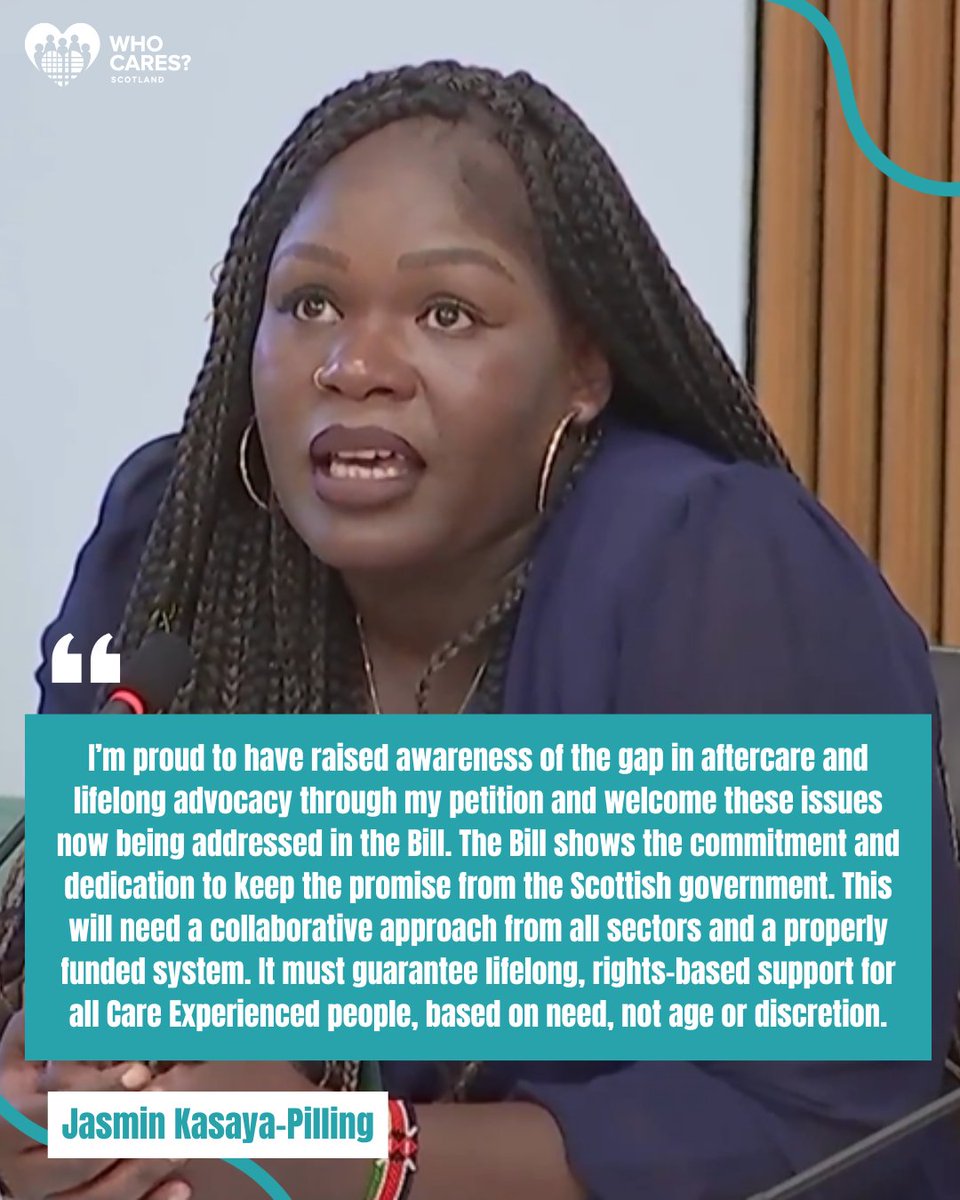 whocaresscot's tweet image. 📢 After seven years of campaigning, Jasmin Kasaya-Pilling welcomes progress in the new Children (Care, Care Experience, and Services Planning) (Scotland) Bill- which extends aftercare for young people who left care before 16.
But more must be done to ensure lifelong,…