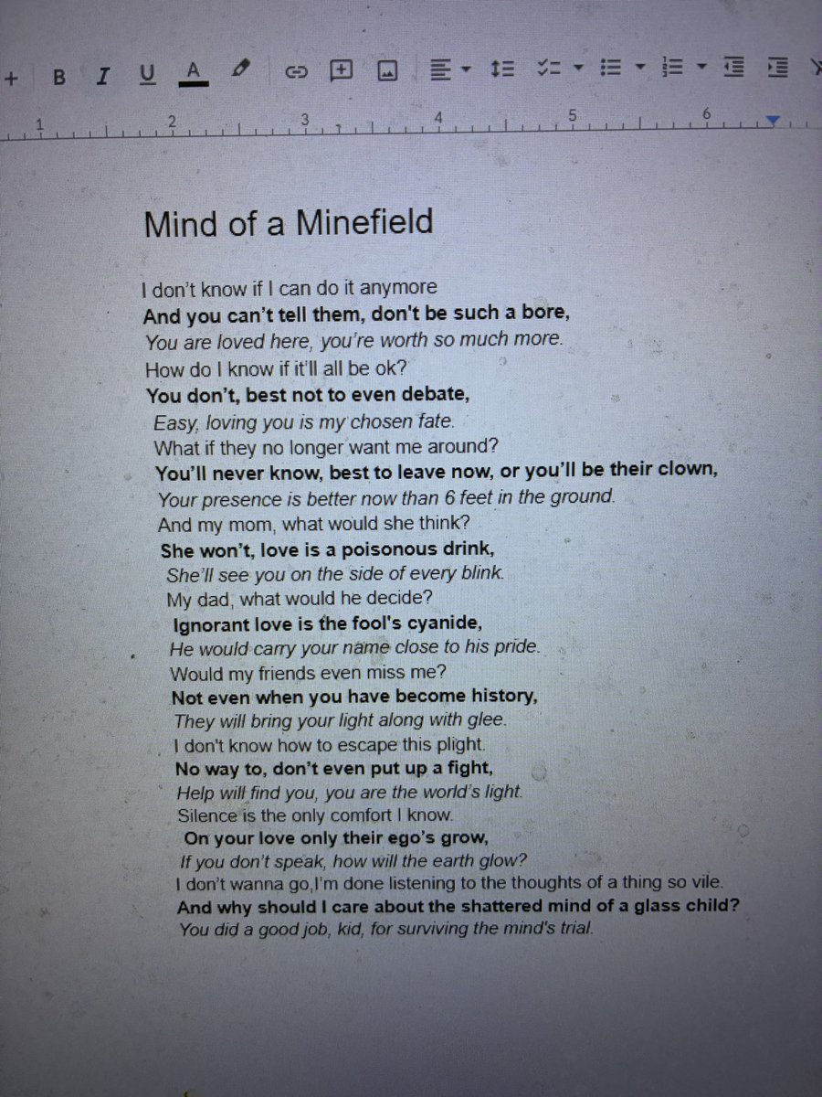 I love writing silly little poems (for anyone that sees this, yes I am doing good, this is not about me just a message on how peoples minds can fight itself!)