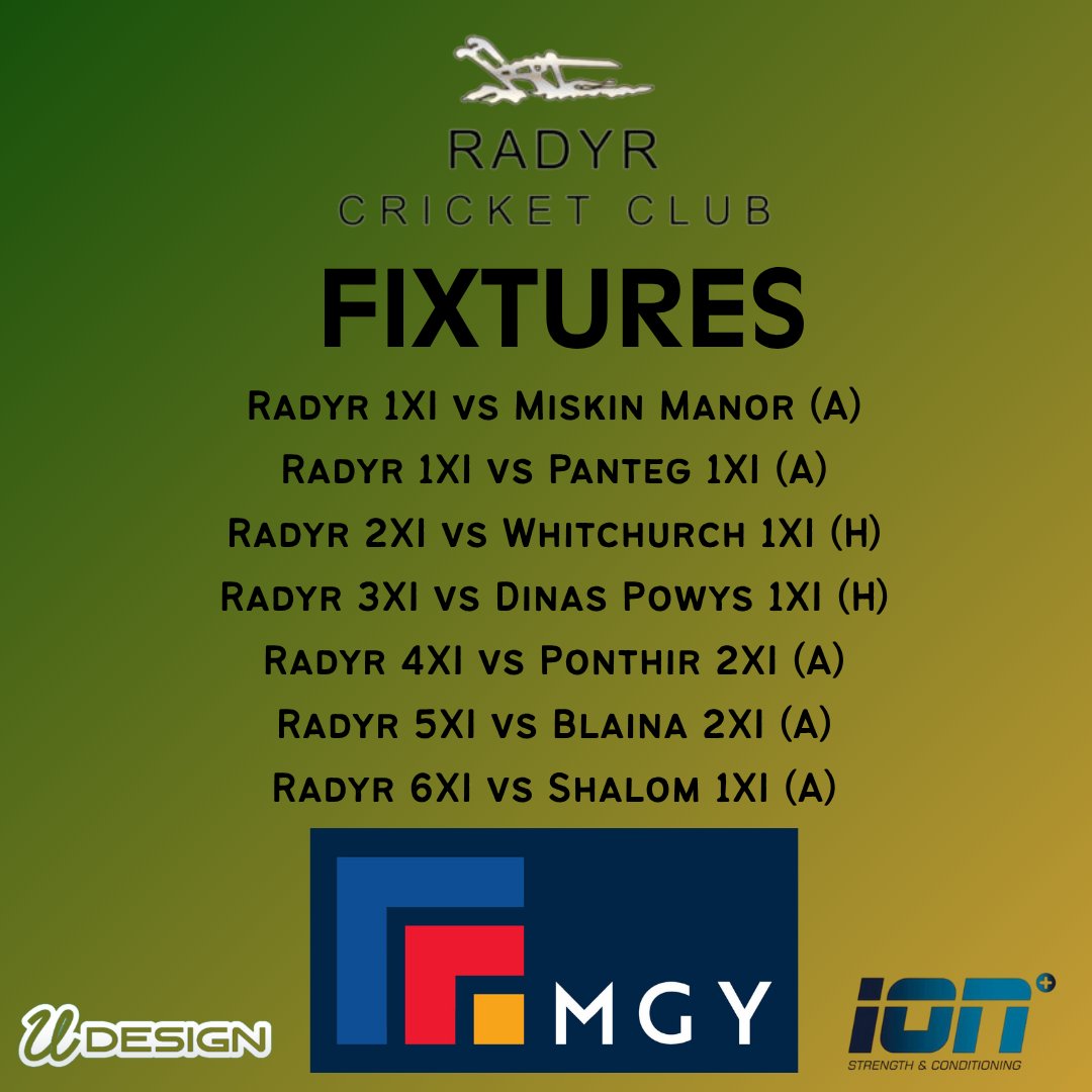 🏏 Radyr Cricket Club Fixtures! 🏏

🔥 Big week ahead for the club — starting with our Macey Cup Semi-Final tomorrow night! Let’s get behind the team and show our support as they battle for a spot in the final.

💪 Good luck to all teams — let’s bring home those wins

#FTP 🔰