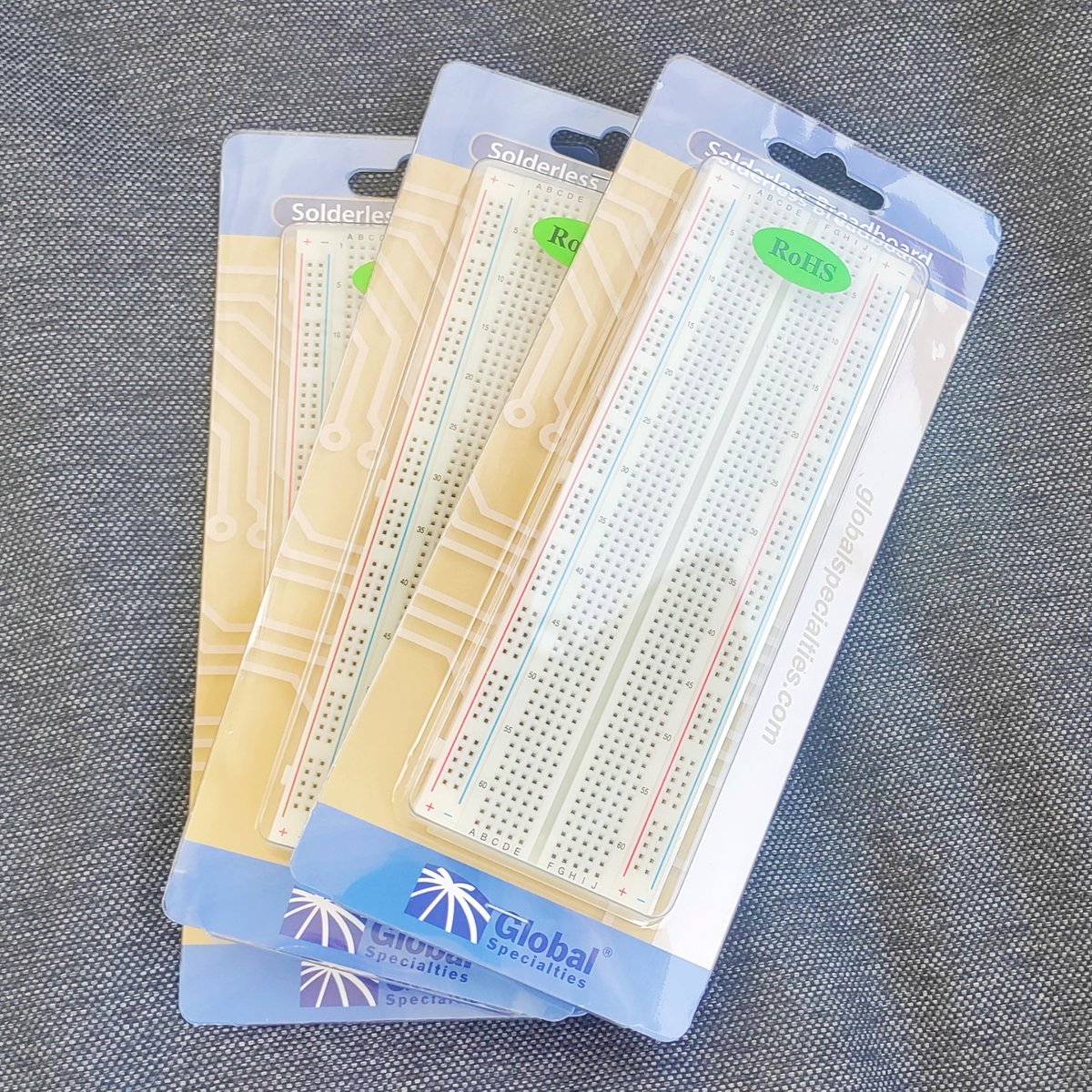 matseng's tweet image. While getting a few tubes of IC sockets I got some Global Specialties breadboards as well to try out and see if they live up to their reputation as being much better than the cheapos, but maybe not reaching 3M quality. If decent they're probably worth the $10 each.