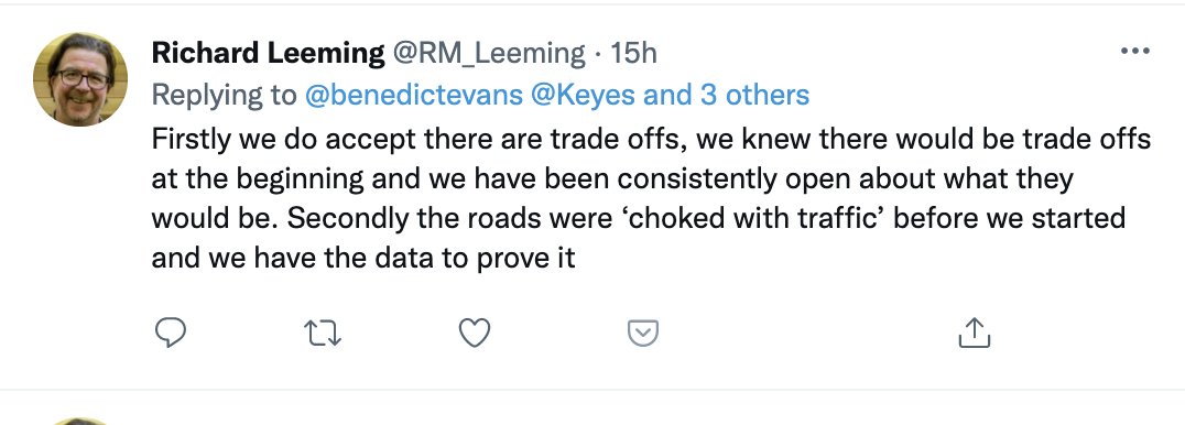 DulwichCleanAir's tweet image. Cllr Leeming calls choosing Croxted to take all of the traffic in Dulwich during timed restrictions a "trade off," but only because the roads were "choked with traffic" before, so it's fine?
Rational reasoning has left the building...