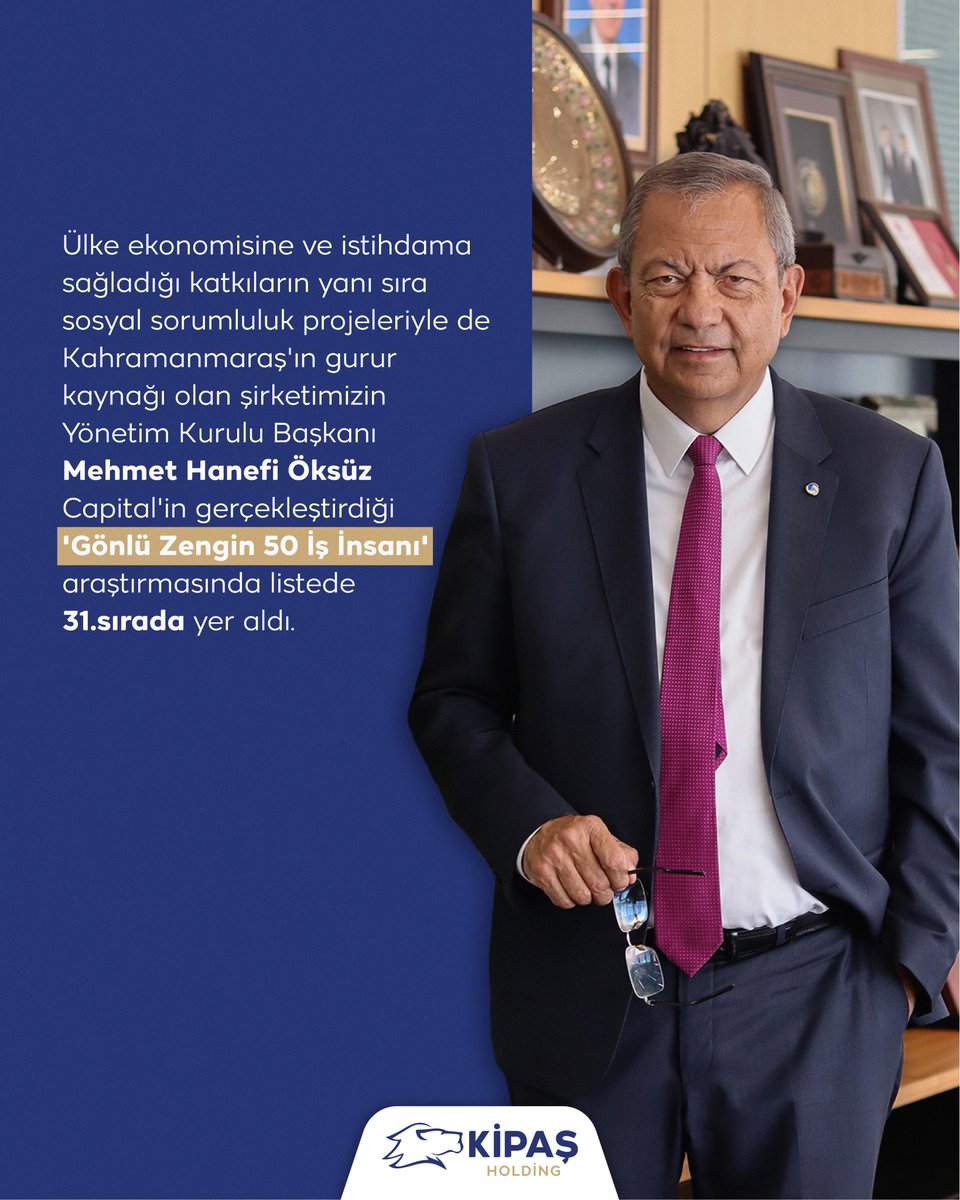 Ülke ekonomisine ve istihdama sağladığı katkıların yanı sıra sosyal sorumluluk projeleriyle de  gurur kaynağı olan şirketimizin Yönetim Kurulu Başkanı Mehmet Hanefi Öksüz Capital'in gerçekleştirdiği 'Gönlü Zengin 50 İş İnsanı' araştırmasında listede 31.sırada yer aldı.