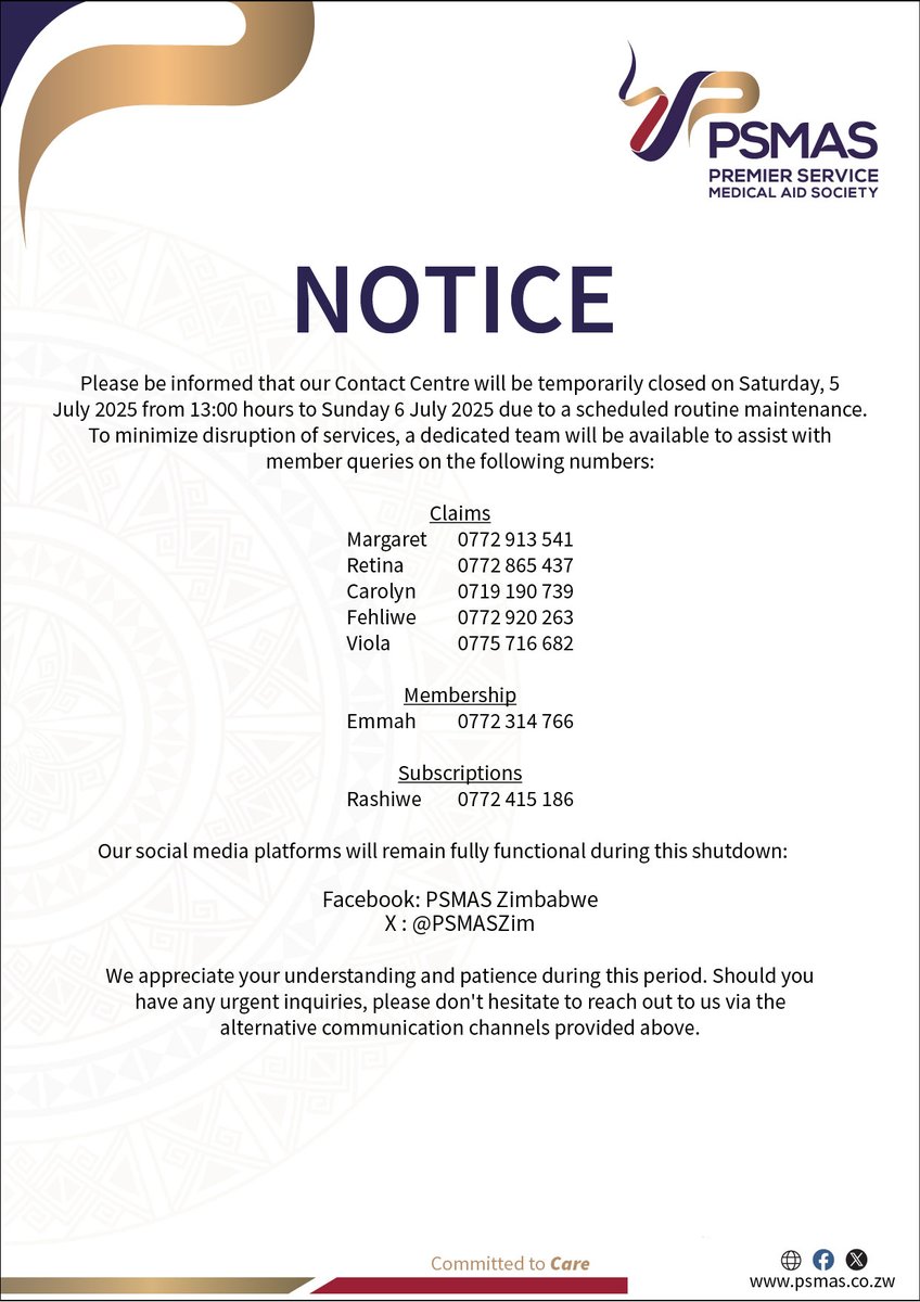 PSMAS Zimbabwe (@psmaszim) on Twitter photo A notice to our valued stakeholders.... A notice to our valued stakeholders....