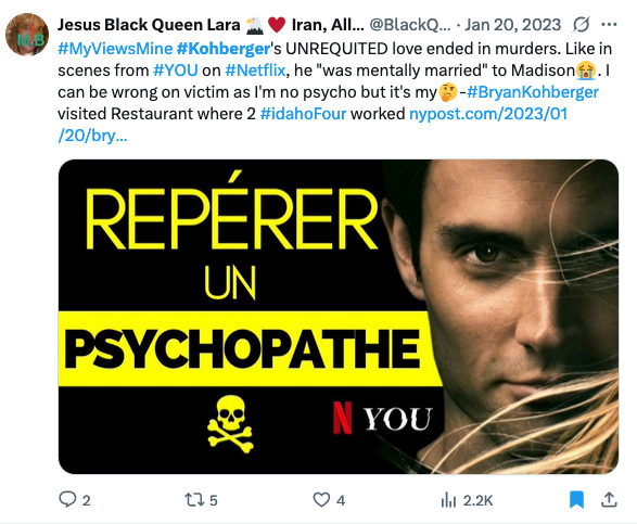 BlackQueenLara's tweet photo. #MyViewsMine I half-solved end of #IdahoStudents with DREAMS in #Paris. Yet no #NEWS mag to tell how #GreatIAm as Spiritual #Christian #Healer &amp; #Seer (Medium 2 U)? Xcuse my tacky intro 2 dry out my😭. #BryanKohberger pleaded guilty https://t.co/Xl15aU5gMi &amp; NO TRIAL's😭procedure https://t.co/RbNcn5R44b