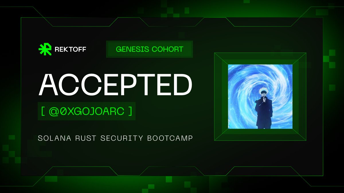 0xGojoArc's tweet image. A lil late to post, but hey, I got in! Grateful to be part of this cohort alongside some of the best SRs. Thank you @rektoff_xyz @youfelll