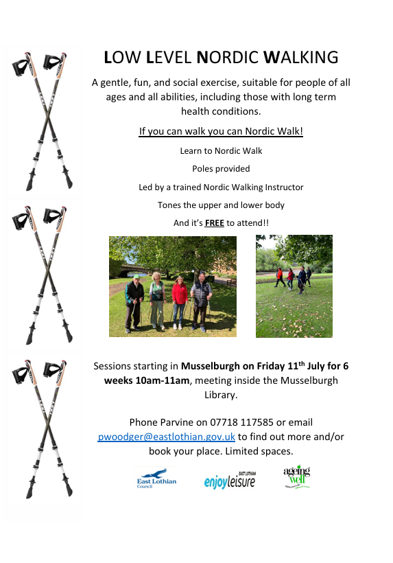 Still time to book onto our Low Level Nordic Walking class in Musselburgh starting Friday 11th July.