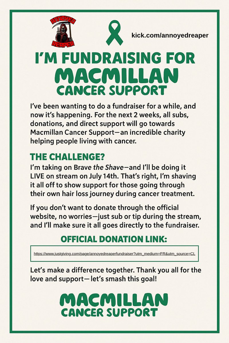 AnnoyedReaper's tweet photo. DAY 1/14 RAISING MONEY FOR CHARITY-GOING BALD ON THE 14TH @KickCommunity @KickStreaming https://t.co/7KSk0SYtHD https://t.co/o08qF23CCY