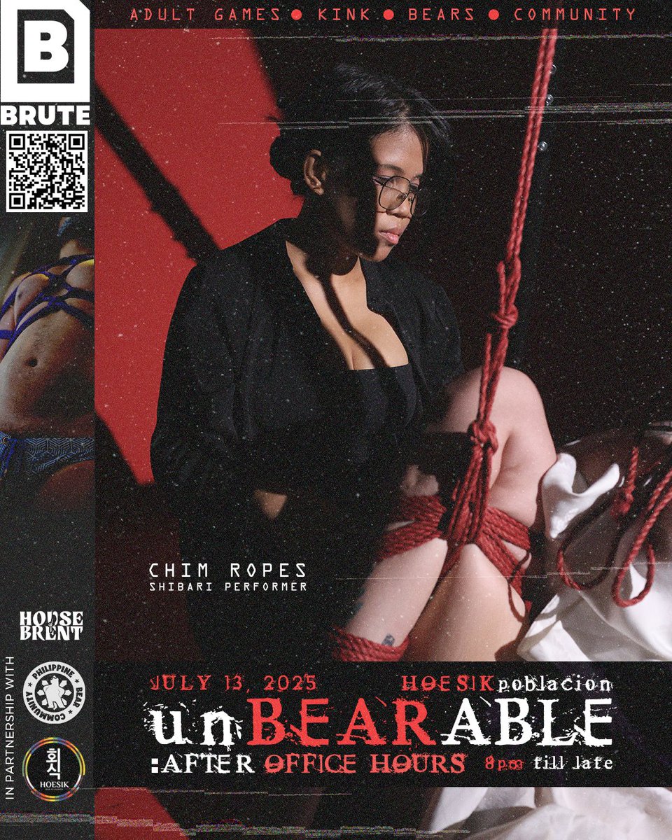 DATE: 07.13.25
TIME: 8PM TILL LATE
WHERE: <a href="/HoesikMnl/">#HoesikIsHOEm</a> , POBLACION
LINK: tinyurl.com/UnBearable2

Chim Ropes will be joined by her Bound Bears — raw, rugged, and ready to submit.

She’s not your boss, but you’ll beg to follow orders.

Come uninhibited.😈🖤

📷 Ouie Sanchez