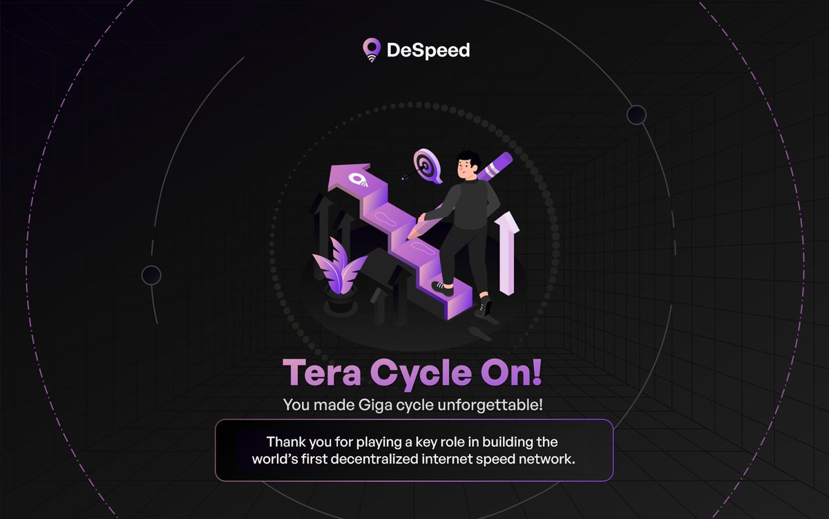 Tera Cycle is LIVE! 🚀

The Giga Cycle has officially concluded, and what an incredible journey it's been! Your dedication has propelled the DeSpeed Network to new heights. 📈

Here's a look at the monumental achievements you've made possible:

📶 93 Million+ speed tests recorded