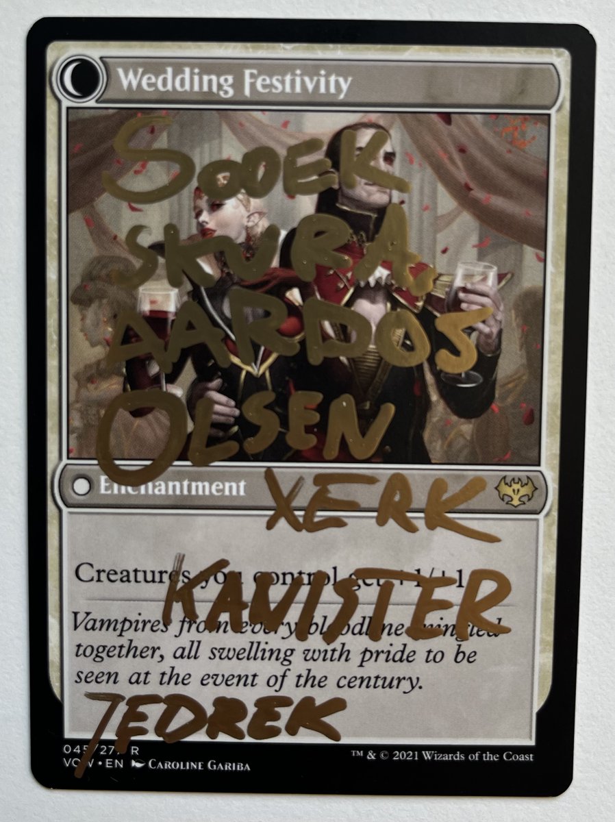 Adrian (532at) Perdyan (@532atmtgo) on Twitter photo Married last weekend! The squad added another signed piece to the collection. 🥳🥳
<a href="/MtgSodek/">SodekMTG</a> <a href="/IslandsInFront/">Skura ⏩ Pauper Polish Nationals 🇵🇱</a> <a href="/BigBossAardos/">Marcin Klimuszko</a> <a href="/WrzoBuMTGO/">Olsen (WrzoBuSeks on mtgo)</a> <a href="/Xerk_MTGO/">Wojciech Kowalczuk</a> <a href="/kanister_mtg/">Piotr 'kanister' Głogowski</a> <a href="/TSPJendrek/">Jędrek Szmyd</a> Married last weekend! The squad added another signed piece to the collection. 🥳🥳
<a href="/MtgSodek/">SodekMTG</a> <a href="/IslandsInFront/">Skura ⏩ Pauper Polish Nationals 🇵🇱</a> <a href="/BigBossAardos/">Marcin Klimuszko</a> <a href="/WrzoBuMTGO/">Olsen (WrzoBuSeks on mtgo)</a> <a href="/Xerk_MTGO/">Wojciech Kowalczuk</a> <a href="/kanister_mtg/">Piotr 'kanister' Głogowski</a> <a href="/TSPJendrek/">Jędrek Szmyd</a>