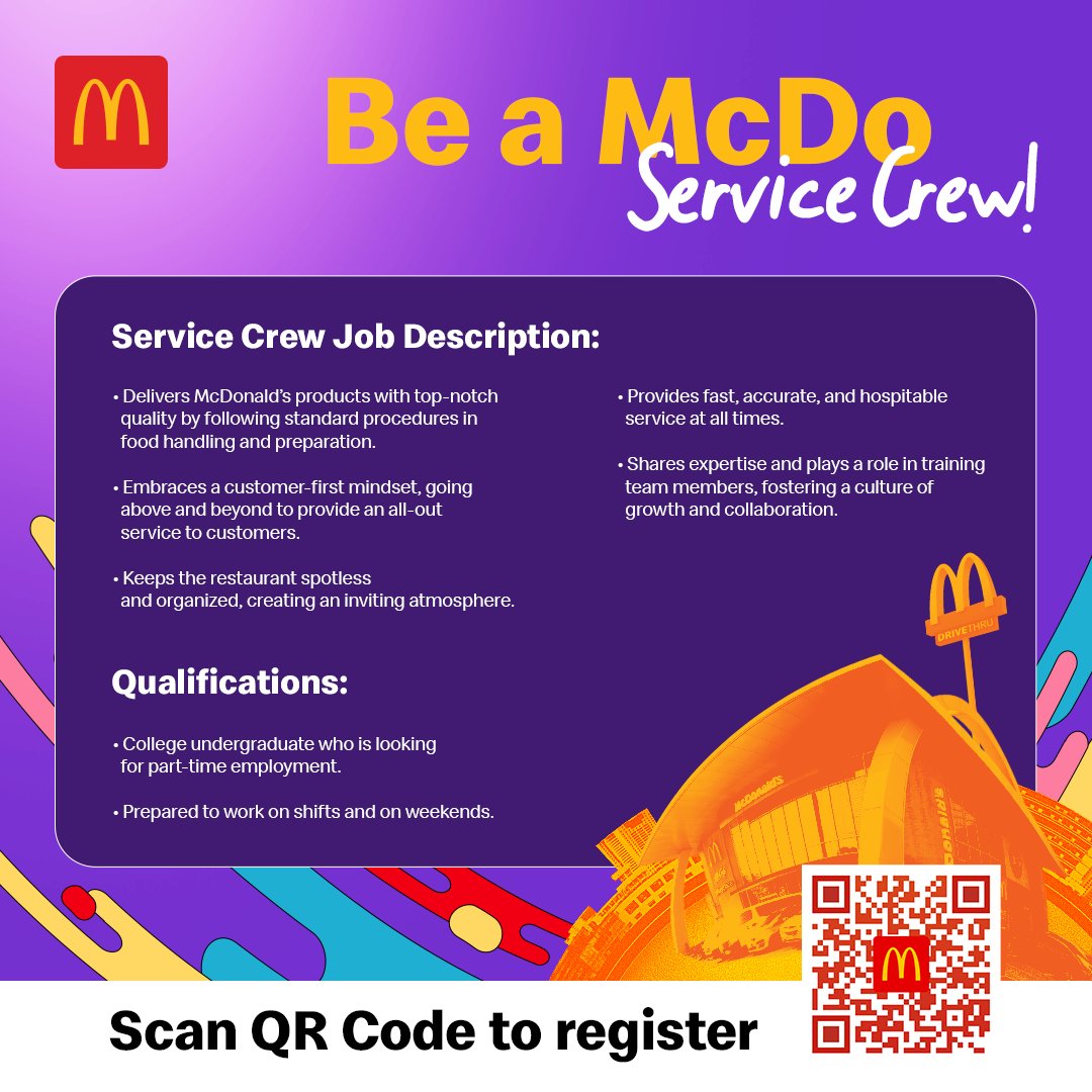 McDo_PH's tweet image. Don’t miss the chance to be part of the McDonald’s family by registering here: mcdonalds.com.ph/careers.

Only your resume, black ballpen, and best self needed!

Kita-kits sa:
McDonald’s GM Cordova, July 3
Himamaylan City Hall, July 4

#BestMe #GoHireDay