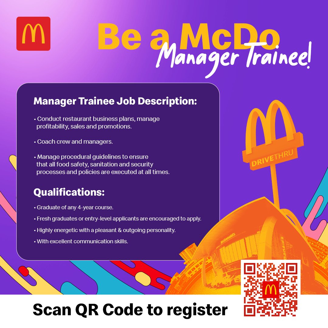 Don’t miss the chance to be part of the McDonald’s family by registering here: mcdonalds.com.ph/careers.

Only your resume, black ballpen, and best self needed!

Kita-kits sa:
McDonald’s GM Cordova, July 3
Himamaylan City Hall, July 4

#BestMe #GoHireDay