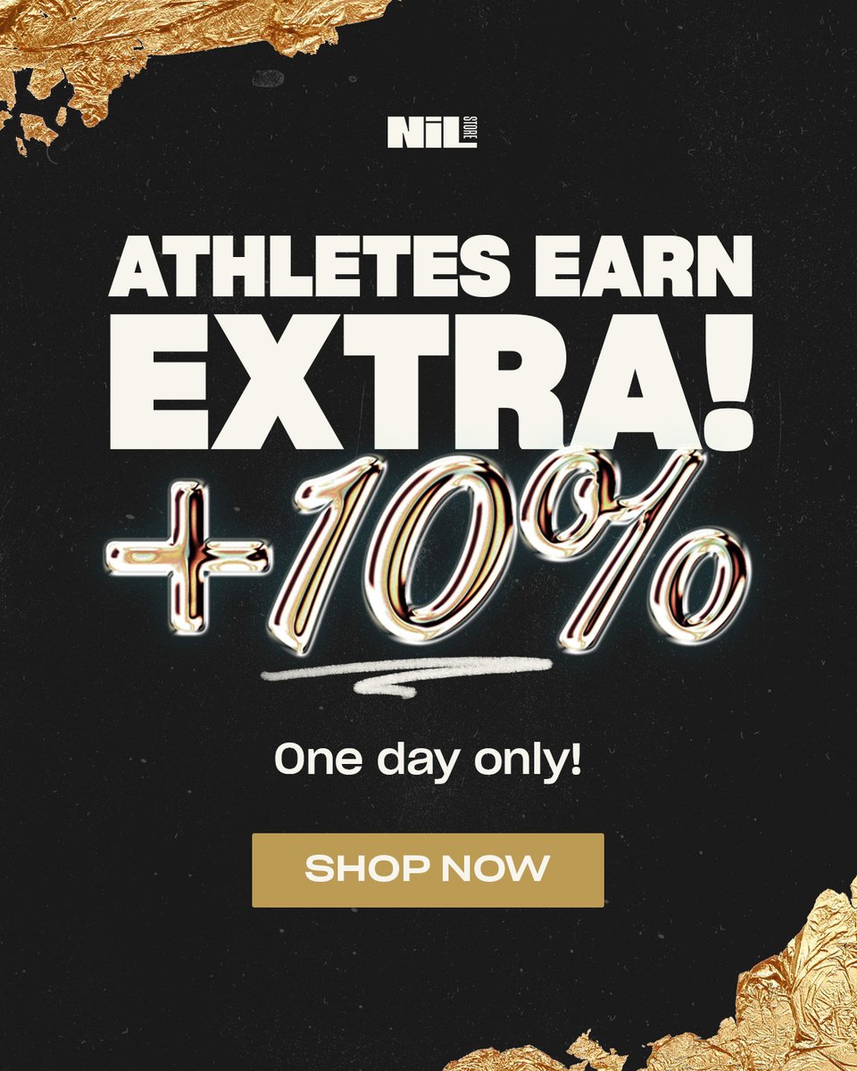 CELEBRATE #NILDAY 🥳

Today only, the NIL Store is celebrating #NILDay by gifting its athletes an extra 10% on every sale! Show love to your favorite athlete!

➡️nil.store