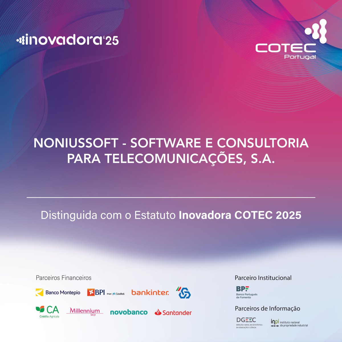 🏆 Nonius Receives INOVADORA COTEC Status 2025

We are proud to announce that Nonius has once again been granted the INOVADORA COTEC Status!

#Nonius #COTECPortugal #InovadoraCOTEC #EstatutoINOVADORA2025