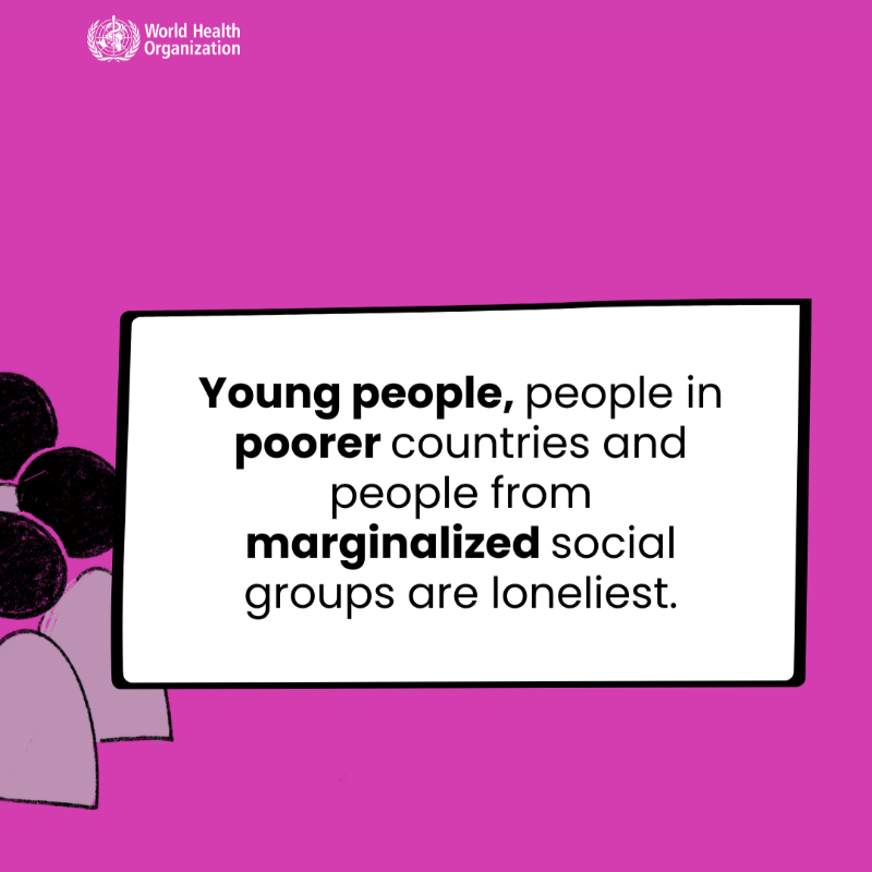 WHO's tweet photo. Loneliness and social isolation aren’t just personal issues—they’re a global threat. 

They cost billions in lost productivity and healthcare. 

Communities with strong social bonds are safer and recover faster from crises.  

Connection isn’t a luxury; it’s a necessity