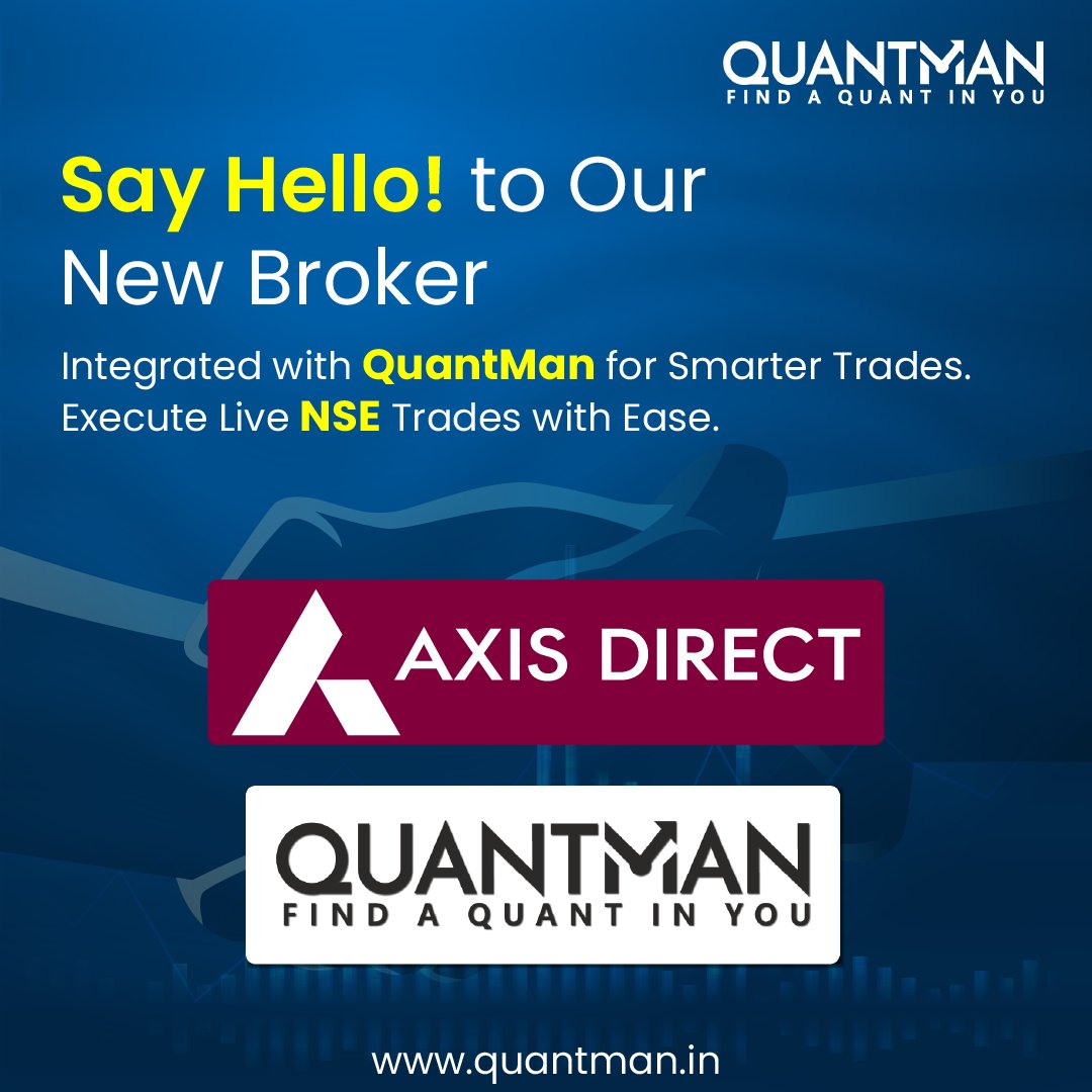 quantman1's tweet image. Exciting news! 🎉We are pleased to introduce our newest partner, @AxisDirect_In  ✨ They are now seamlessly integrated with QuantMan for smarter trading. You can execute live NSE trades with ease and elevate your trading experience to the next level! 

#AxisDirect #QuantMan #NSE