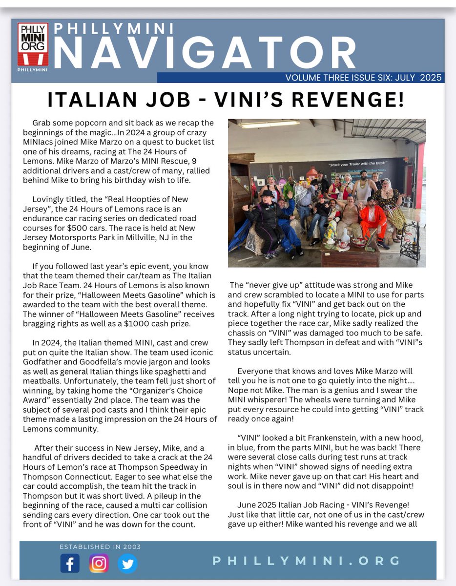 philly_mini's tweet image. July’s PhillyMINI Navigator is now available! So many great memories from June and July is the busiest month for the club this far!!! 

Check your email or visit our website: phillymini.org/docs.ashx?id=1…