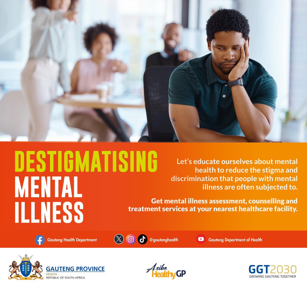 July is Mental Illness Awareness Month. No one should suffer in silence. The Gauteng Department of Health offers free, confidential mental health services at all public health facilities. Let’s break the stigma. Let’s talk. Let’s heal. 💙
#MentalHealthMatters #AsibeHealthyGP