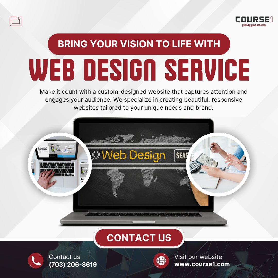 Make your digital mark with Course1’s stunning web designs! We craft fast, mobile-friendly websites that captivate visitors and drive results—from sleek portfolios to high-converting e-commerce sites.
Free consultation! #WebDesign #Course1Creates