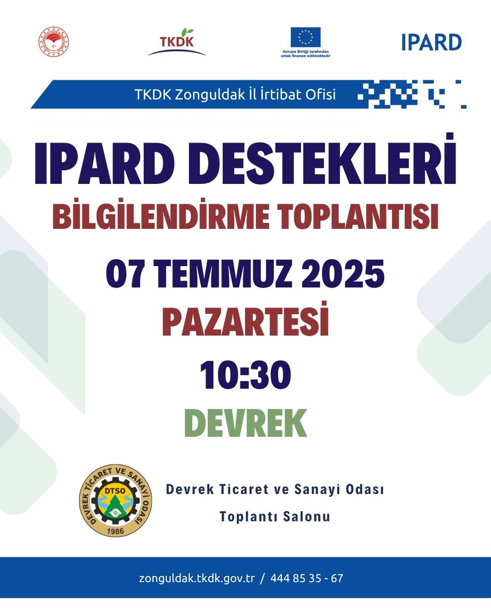 tkdkzonguldak's tweet image. 07.07.2025 Pazartesi günü Saat 10.30’da Devrek Ticaret ve Sanayi Odası Başkanlığı Toplantı Salonunda IPARD III Programı 7. Çağrı İlanı tanıtım toplantısı düzenlenecektir.

Tüm halkımız davetlidir.

#tkdk
#tkdkzonguldak
#devrek
#zonguldak
#IPARD