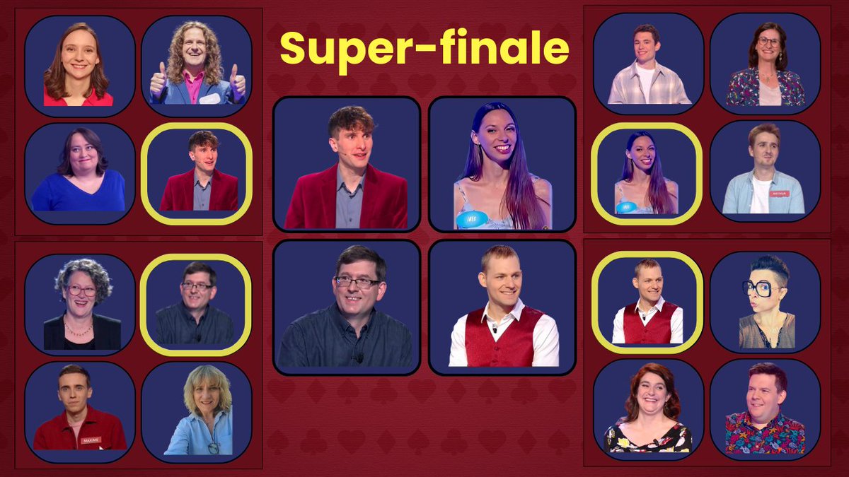 Casi-Quiz : on a l'affiche de la Super-Finale de vendredi !

François VS Inès VS Jean-Louis VS Camille
<a href="/CamdenSq/">Camden</a> <a href="/InesSAUVION/">PantherViper</a> 

Vendredi 04/07 à 18h30 sur twitch.tv/nicolas_note
