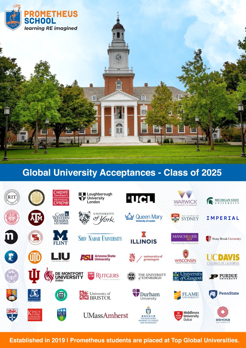 Prometheus_Edu's tweet image. Global minds, boundless futures.
The Prometheus Class of 2024–25 is headed to the world’s top universities. In under six years, our students have achieved remarkable global admissions.
We&apos;re proud. This is just the beginning.
#PrometheusSchool #ClassOf2025