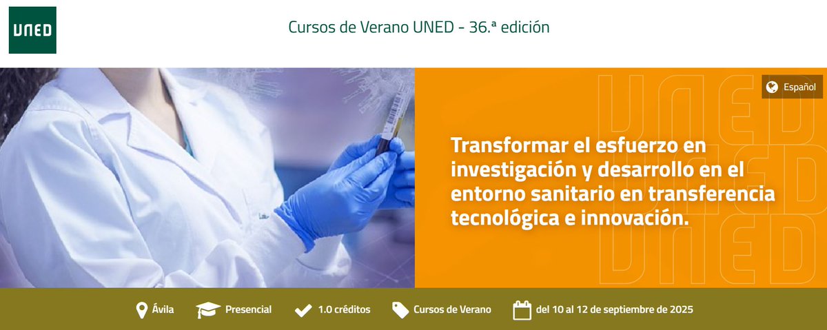 ITEMAS (@itemas) on Twitter photo 👨🏫 Martin León, innovation manager de ITEMAS, impartirá una ponencia en el curso “Transformar el esfuerzo en investigación y desarrollo en el entorno sanitario en transferencia tecnológica e innovación”.
Organizado con <a href="/SaludISCIII/">Instituto de Salud Carlos III (ISCIII)</a> y <a href="/UNED/">UNED</a>
📆10-12/09
itemas.org/calendar_event… 👨🏫 Martin León, innovation manager de ITEMAS, impartirá una ponencia en el curso “Transformar el esfuerzo en investigación y desarrollo en el entorno sanitario en transferencia tecnológica e innovación”.
Organizado con <a href="/SaludISCIII/">Instituto de Salud Carlos III (ISCIII)</a> y <a href="/UNED/">UNED</a>
📆10-12/09
itemas.org/calendar_event…
