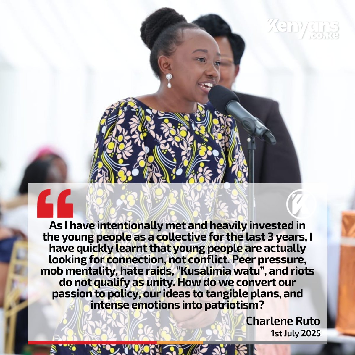 Peer pressure, mob mentality, hate raids, “Kusalimia watu”, and riots do not qualify as unity - Charlene Ruto