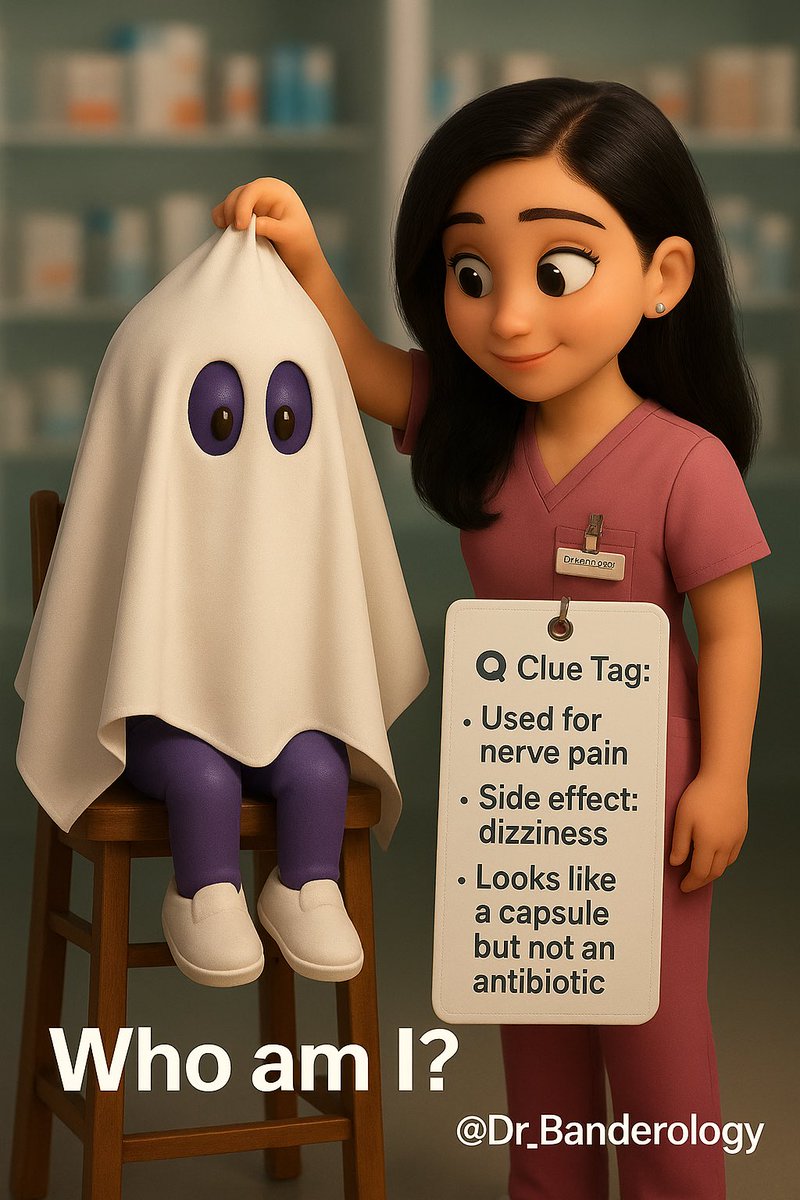Dr_Banderology's tweet photo. 👻 Who am I?
I relieve nerve pain,
⚠️ may cause dizziness,
and I look like a capsule…
but I’m not an antibiotic 💊

أستخدم لتسكين آلام الأعصاب
وقد أُسبب دوخة كأثر جانبي
رغم أني بشكل كبسولة، لكني لست مضادًا حيويًا!

تتوقع من أكون؟ 👇
#GuessTheDrug | @Dr_Banderology https://t.co/HLMyyOWssr