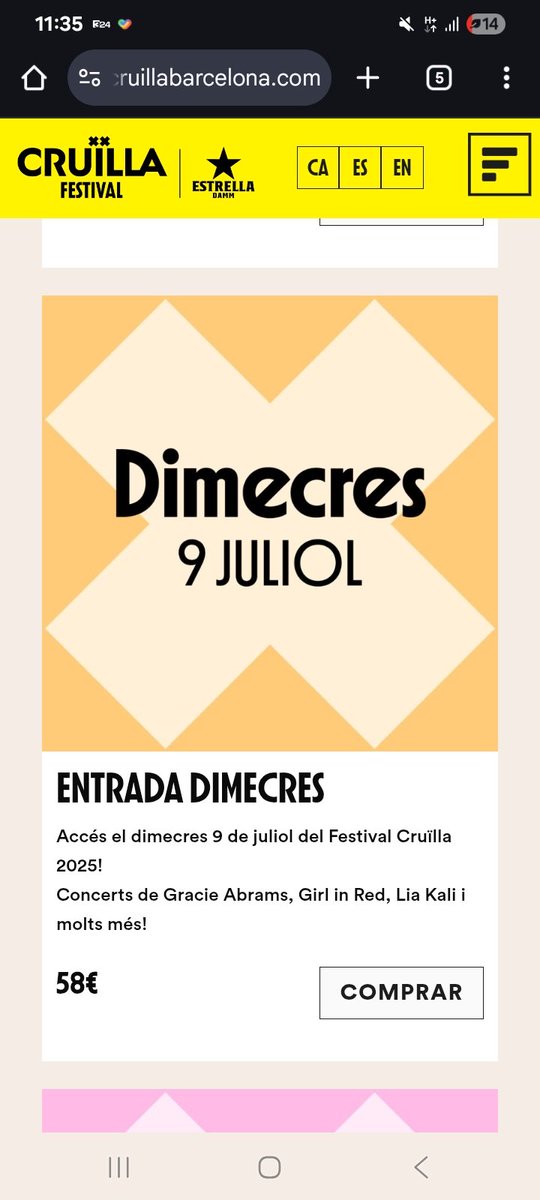 Venc entrada del Cruïlla per dimecres 9