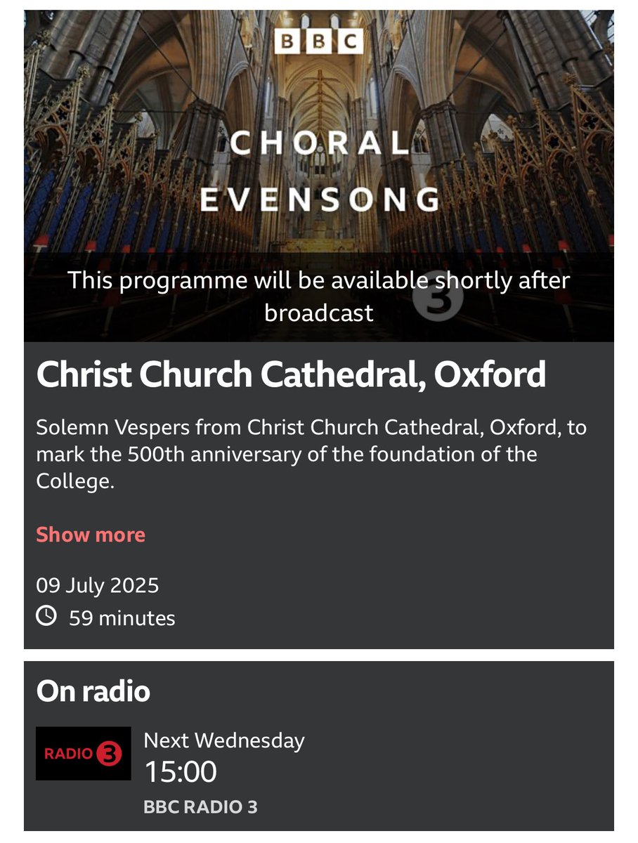 The Choral Evensong of Solemn Vespers, featuring <a href="/ErrollynWallen/">Errollyn Wallen</a>’s brand new Magnificat, commissioned by Christ Church Cathedral Oxford, will be broadcast on <a href="/BBCRadio3/">BBC Radio 3</a>, on Wednesday 9 July, at 3pm.