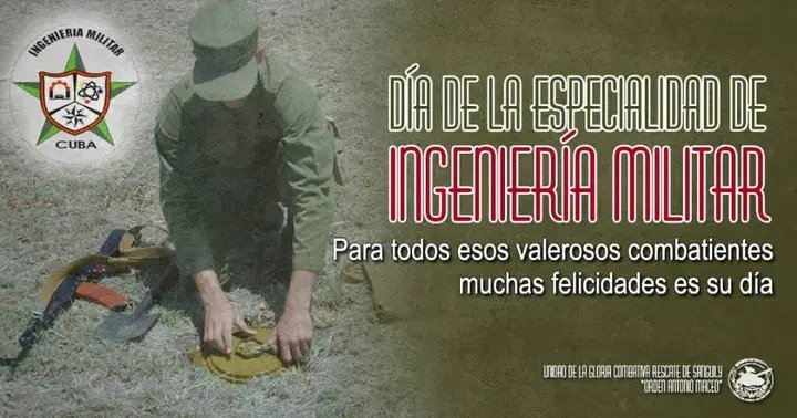 Hoy hacemos extensivas las más cálidas felicitaciones a todos los combatientes que integran la especialidad de Ingeniería Militar al celebrarse un Aniversario más de su fundación.
Son eternos veladores del Teatro de Operaciones Militares.
💯❤️🇨🇺
#PuebloUniformado