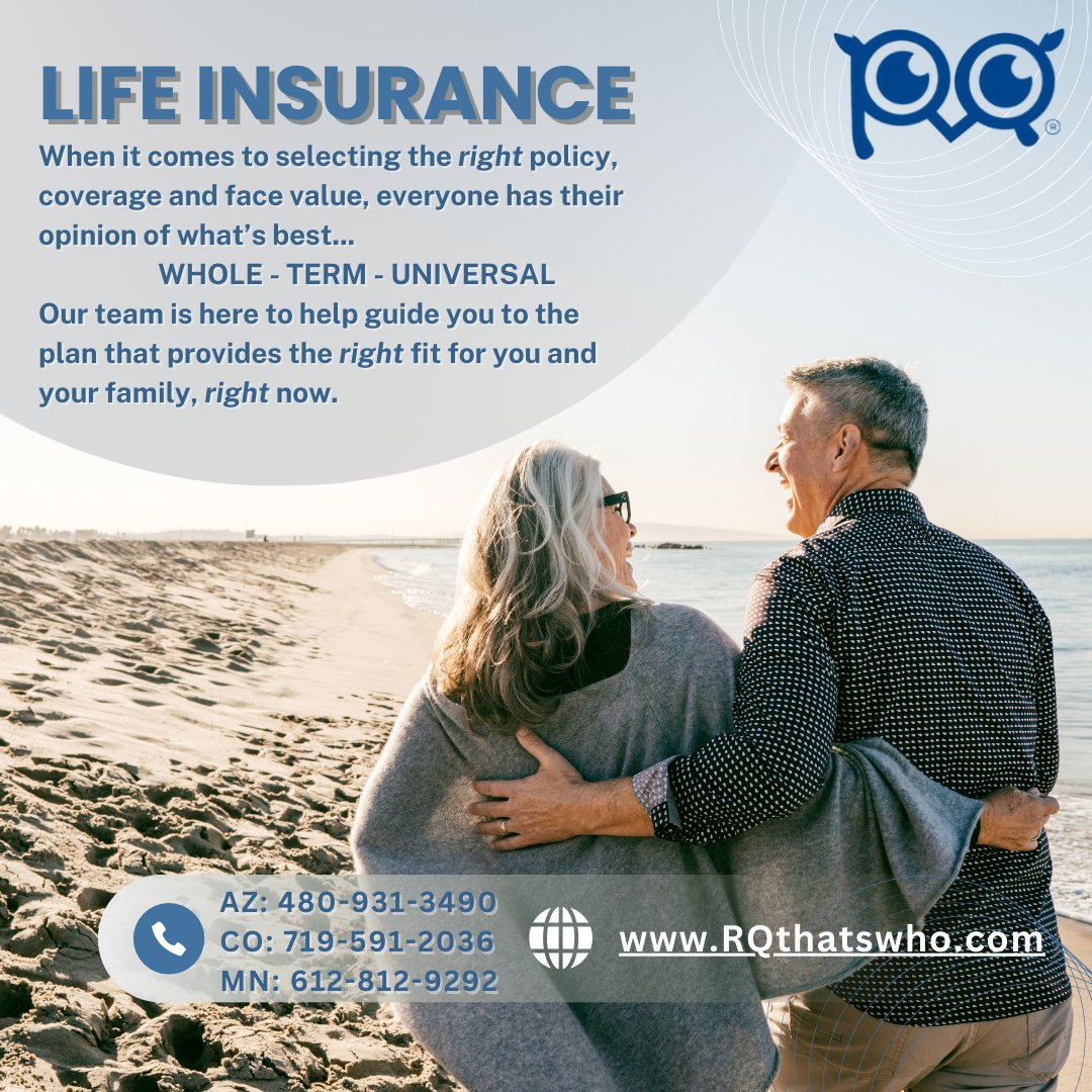 RightQuoteIns's tweet image. RightQuote Insurance offers: Whole, Term &amp;amp; Universal Life Insurance Options!

#arizonainsurance #coloradoinsurance #minnesotainsurance #lifeinsurance

🌐 RQthatswho.com 
👉 Licensed across the United States
📲 AZ: 480-931-3490
📲 CO: 719-591-2036 
📲 MN: 612-812-9292