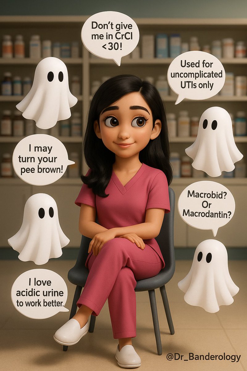 Dr_Banderology's tweet photo. 👻 Can you guess what these ghost capsules are hinting at?
كلهم يلمّحون لنفس الدواء!

🎯 Used for uncomplicated UTIs – يعالج التهابات البول البسيطة
🟡 Concentrates in the urine – يتركز في البول
⚠️ Avoid if CrCl < 30 – يُمنع عند ضعف الكلى

If you got it… comment below! 💬
#PharmacyChallenge #UTI #Dr_Banderology