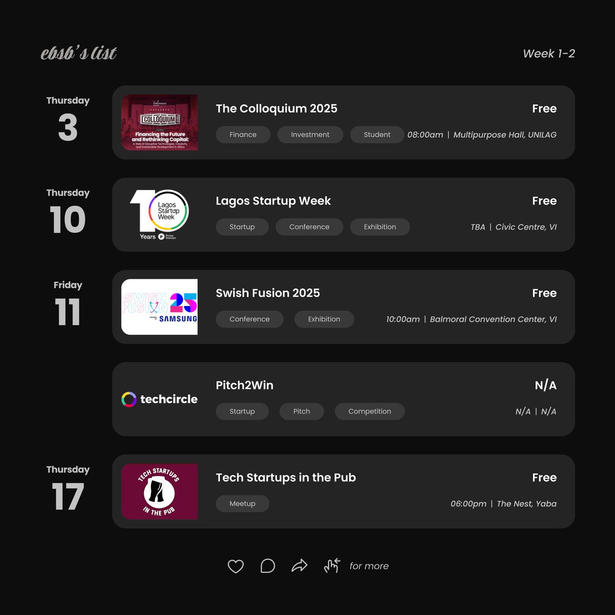 shalombrain's tweet image. It's the second half of the year, another season to start afresh, step out of the house, touch grass, and network with possible opportunities.
These are major tech events holding in Lagos that you shouldn't miss out on
This is esbs's list for July
👍 & ↪️ for more reach