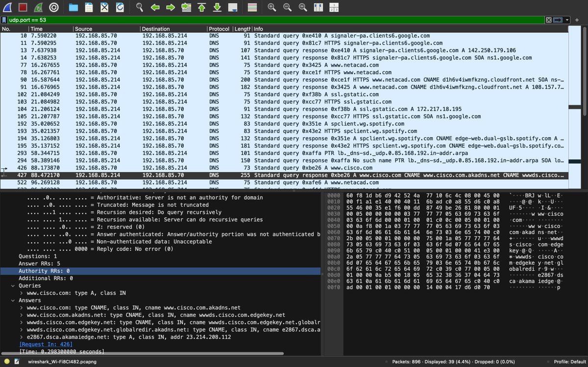 _emecon_'s tweet image. Just wrapped up a hands-on session with Wireshark⚡️
I captured live DNS traffic, cleared the DNS cache, and dove deep into DNS query and response analysis. 

Every packet tells a story, I enjoy the story and also for sure love the journey!

#CyberSecurity #EndpointSecurity