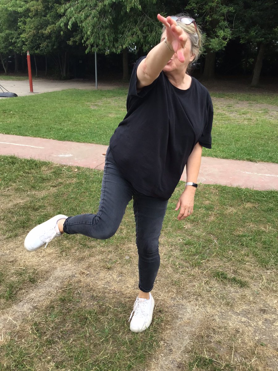 Mrs Chester’s is demonstrating the shot put from her athletic days! <a href="/MrsGandMrsC/">Team Willow</a>