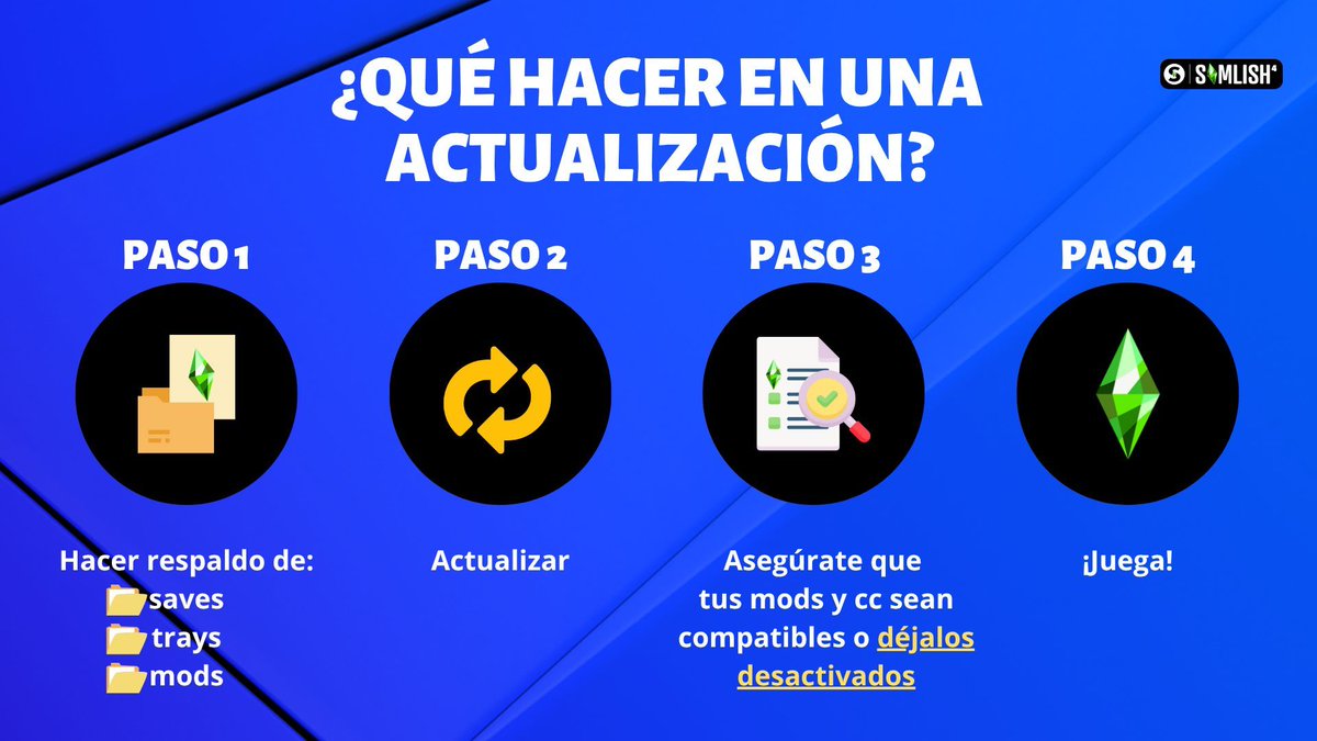 ATENCIÓN SIMMERS 🚨

🛠️ Para proteger tus archivos y evitar errores en tus partidas, te dejamos estos consejos para la actualización del juego base que se viene en #LosSims4, antes de la salida de la Expansión #NaturalezaEncantada 🍃