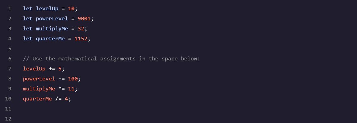 AuraOfGrace's tweet image. Math magic in JavaScript! โจ
Variables got a serious glow-up with some shorthand ops:
๐ levelUp = 15
๐ฅ powerLevel = 8901
๐ multiplyMe = 352
๐ฐ quarterMe = 288
console.log() = best debugging buddy ๐ป
#100DaysOfCode #JavaScriptFun