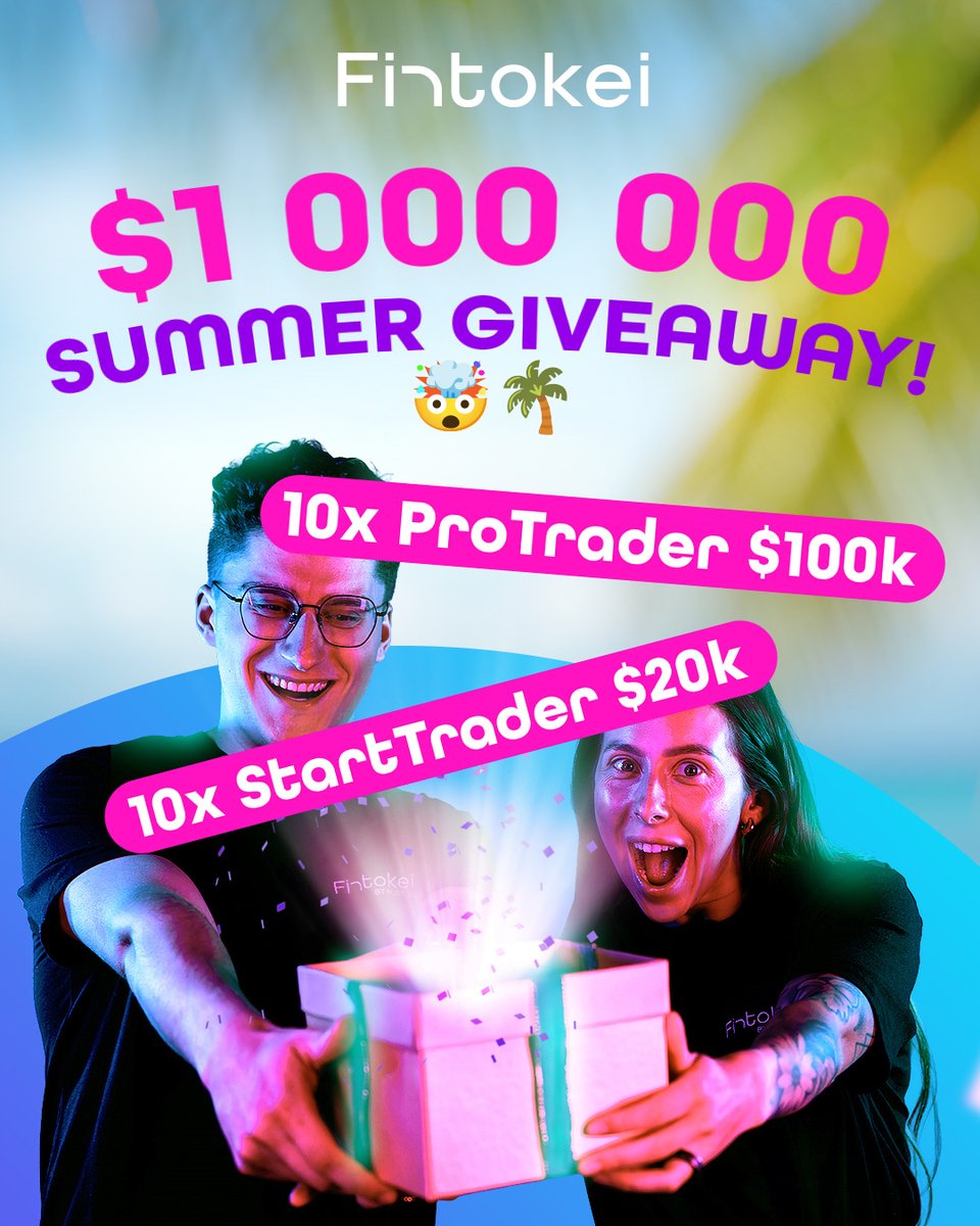 🔥 $1 000 000 SUMMER GIVEAWAY IS ON! 🔥

Wanna win a $100k ProTrader account?!
 And gift your buddy a $20k StartTrader? 😱🎁

We’re picking 10 winners here on X:
🚀 You get a ProTrader
👯 Your tagged friend gets a StartTrader

HOW TO JOIN?
✅ Follow <a href="/fintokei/">Fintokei</a> 
🔁 Retweet this