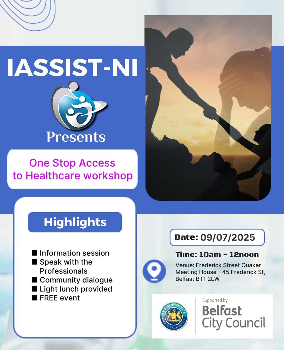 Monthly One Stop Access to Health Workshop comes up on the 9th of July at the Quakers Service Hall. Please share with family and friends. <a href="/belfastcc/">Belfast City Council</a> thank you for funding this <a href="/WRDA_team/">WRDA</a> thank you for being a part of this project
See flyer for more details.