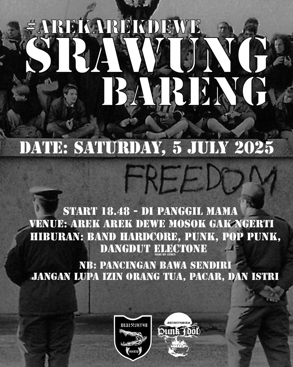 AREK-AREK DEWE 

Yang satu terbiasa dengan bisingnya distorsi gitar dan jalanan, yang satu terbiasa dengan chant di stadion. Ini saatnya mereka berkumpul dan bersuka ria, dengan membawa amarah dan juga semangat.