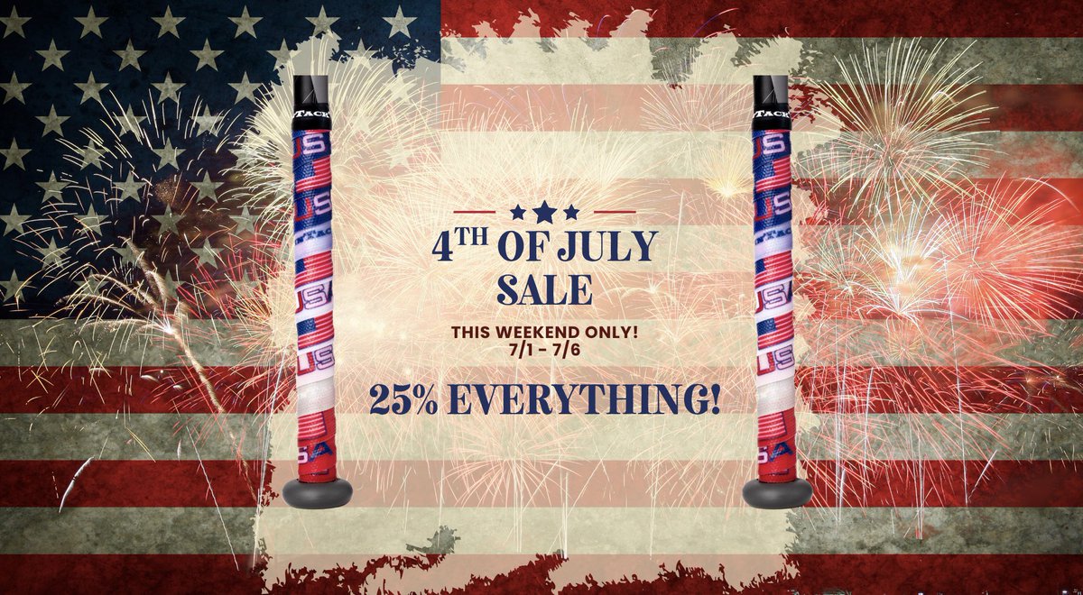 TwinTackGrips's tweet image. Celebrate the 4th with our BEST BAT GRIP OFFER EVER!!! …
Load up on your favorite TwinTack Bat Grips at TwinTack.com and take 25% off your ENTIRE PURCHASE. This amazing deal starts today (July 1) and ends July 6!
* Note: 25% Discount will be applied…