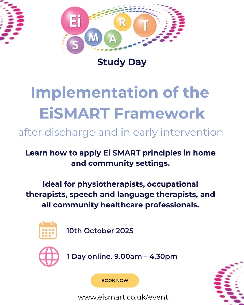 EI_Smart's tweet image. Learn to integrate Sensory, Motor, Attention & Regulation and Relationships across settings, co-producing goals with families and supporting participation in daily life.
#EiSMART #EarlyIntervention #ChildDevelopment #CommunityHealth #OT #SLT #PT #MultidisciplinaryCare